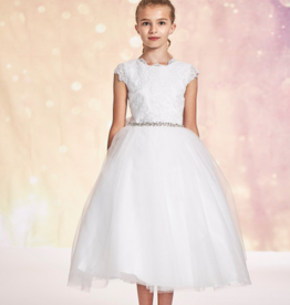 JOAN CALABRESE LACE OVER SPARKLE TULLE ILLUSION BACK & BOW DRESS
