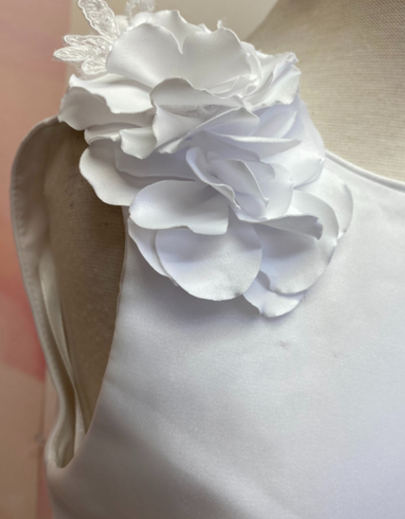 JOAN CALABRESE SLVL ORGANZA OVERLAY BOD 3D FLOWERS SHO FULL ORGANZA OVERLAY SKIRT DRESS