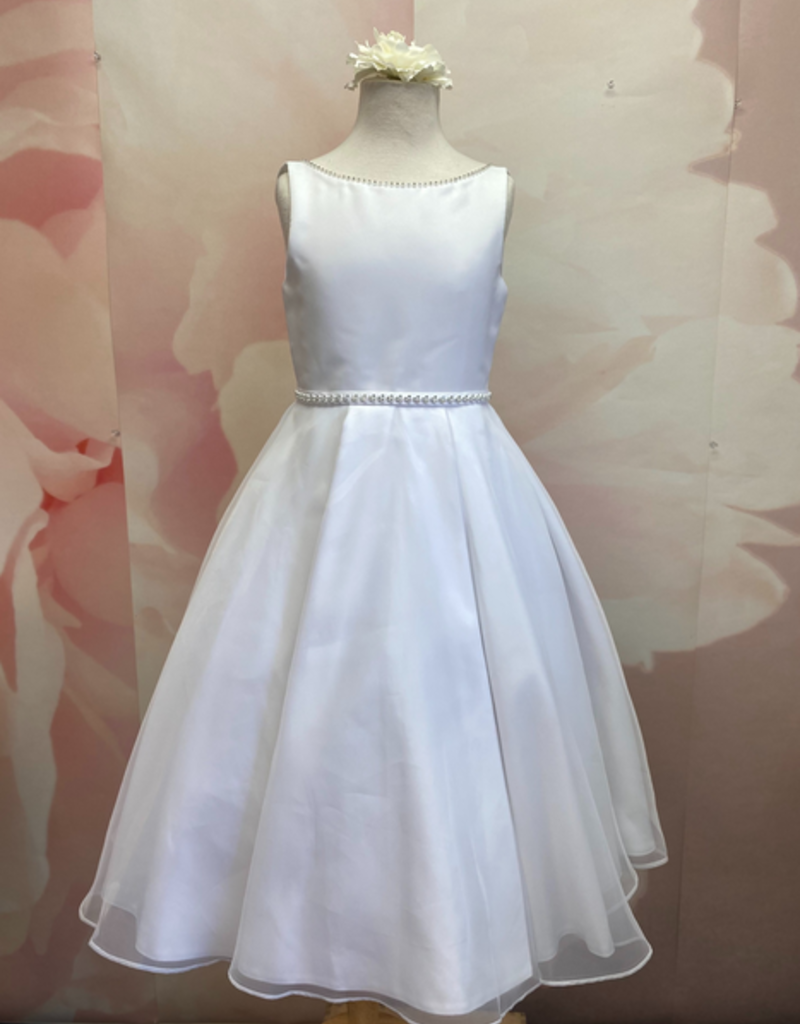 JOAN CALABRESE SLVL BOAT ORGANZA OVERLAY BOD BEADED NECKLINE FULL OVERLAY SKRIT DRESS