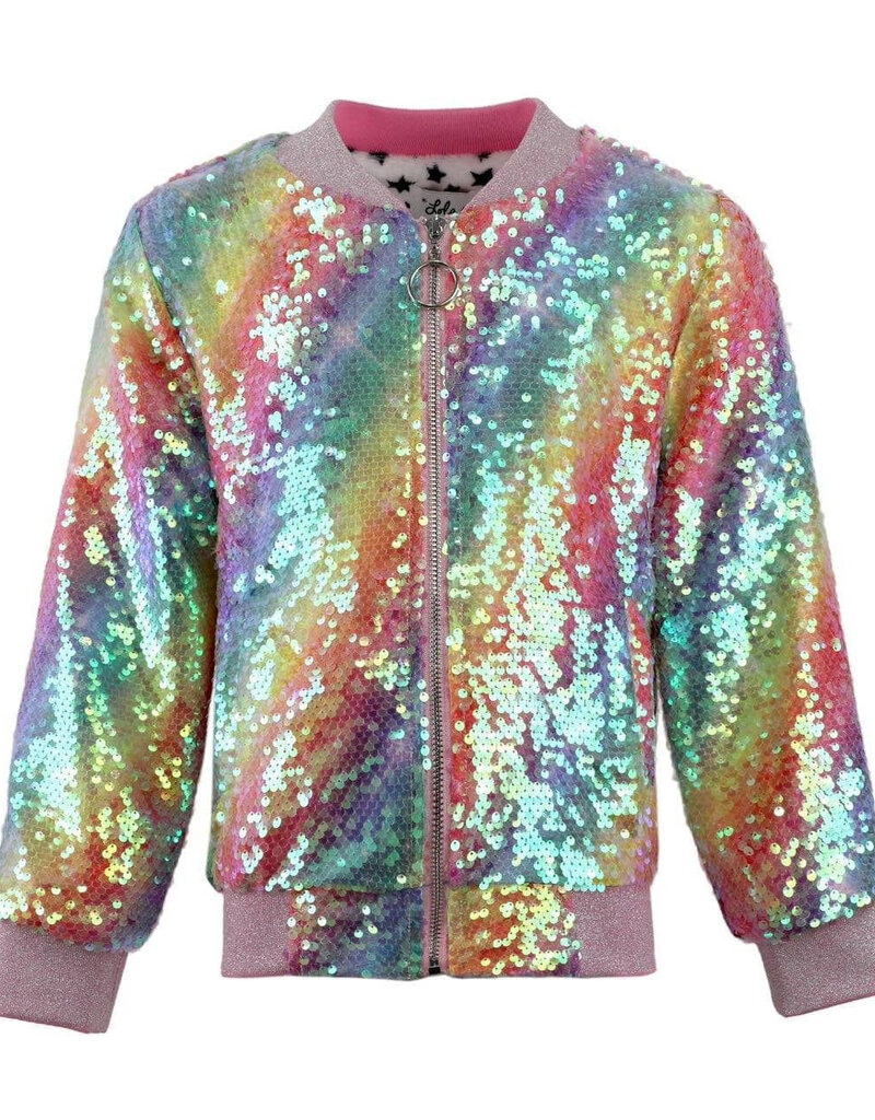 SHIMMER RAINBOW SEQUIN BOMBER JACKET