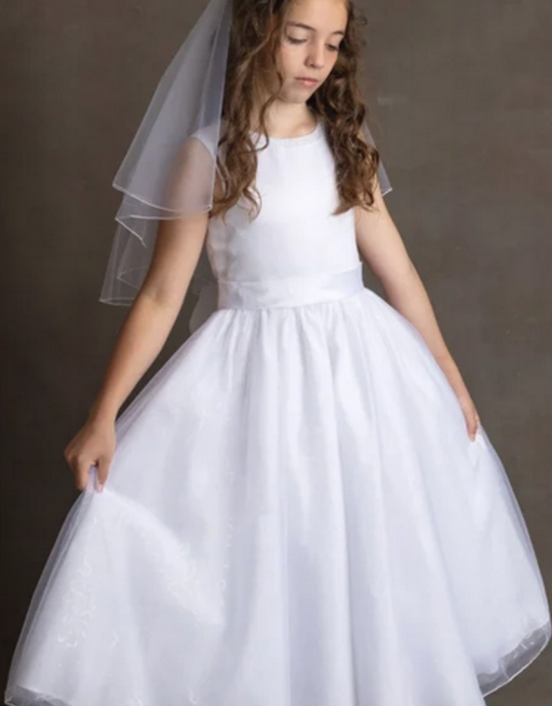 BEADED NECKLINE SATIN BODICE & SEQUIN TULLE SKIRT DRESS