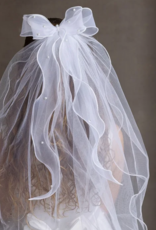 BEADED PEARL TULLE VEIL W/BOW