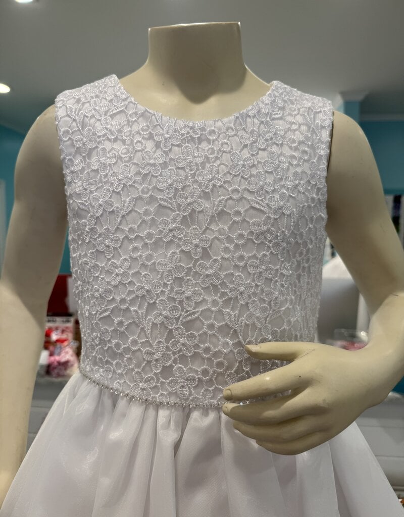 EMB BODICE W/PEARL WAISTLINE TULLE SKIRT DRESS