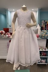 EMB BODICE W/PEARL WAISTLINE TULLE SKIRT DRESS