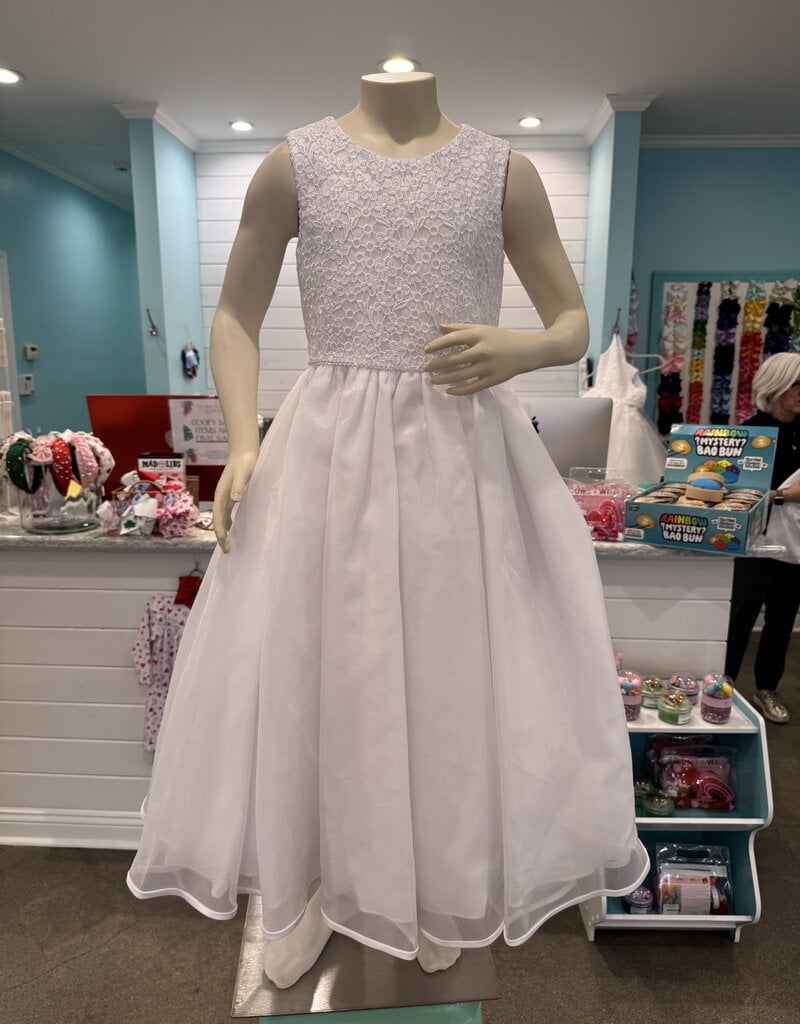 EMB BODICE W/PEARL WAISTLINE TULLE SKIRT DRESS