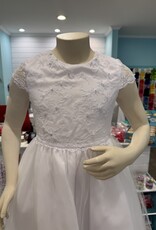 SCALLOPED LACE WAISTLINE BEADED LACE BODICE TULLE SKIRT DRESS