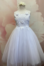 JOAN CALABRESE SLVL ILLUSION W/BEADED NECKLINE LACE 3D FLOWER BODICE TULLE SKIRT DRESS