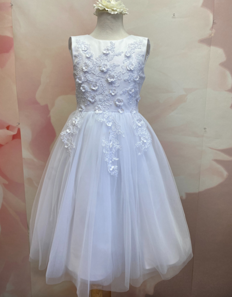 JOAN CALABRESE SLVL LACE 3D FLOWER BODICE TULLE SKIRT MATCHING LACE DRESS