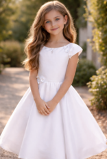 JOAN CALABRESE CAP SLV 3D FLOWER POCKET ORGANZA OVER SATIN DRESS