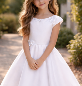 JOAN CALABRESE CAP SLV 3D FLOWER POCKET ORGANZA OVER SATIN DRESS