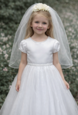 JOAN CALABRESE SHORT PUFF SLV BEADING SPARKLE TULLE BOW BACK DRESS