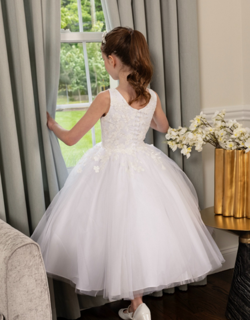 JOAN CALABRESE SLVL BEADED 3D LACE FULL TULLE SKIRT DRESS