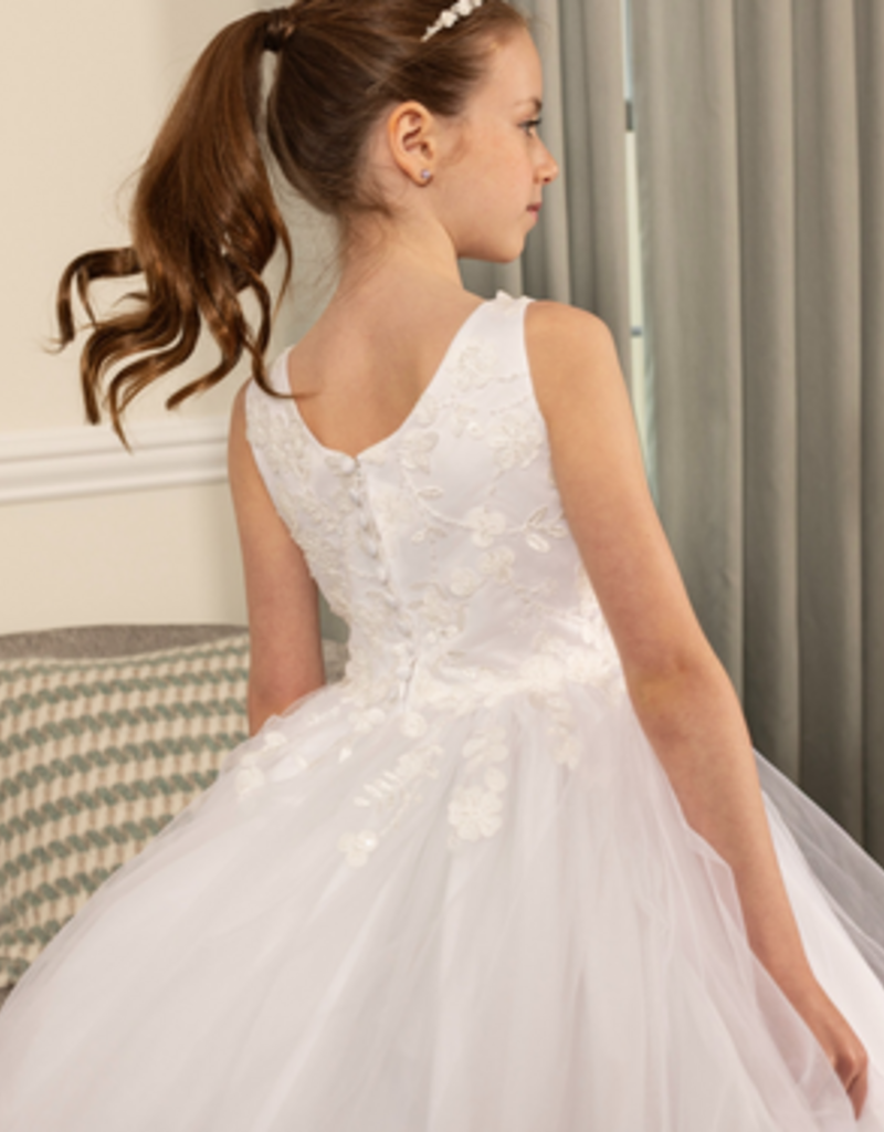 JOAN CALABRESE SLVL BEADED 3D LACE FULL TULLE SKIRT DRESS