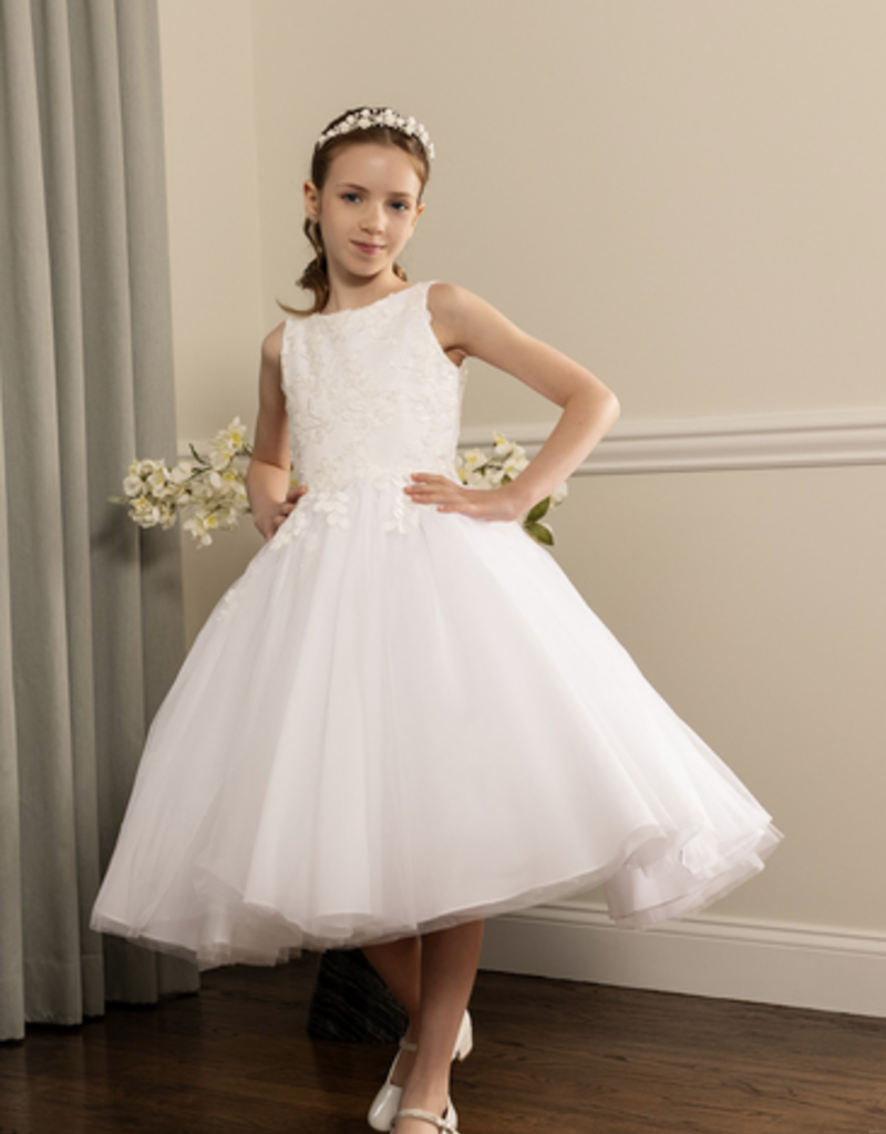 JOAN CALABRESE SLVL BEADED 3D LACE FULL TULLE SKIRT DRESS