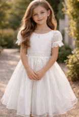 JOAN CALABRESE ILLUSION PUFF SLV W/LACE TRIM DRESS