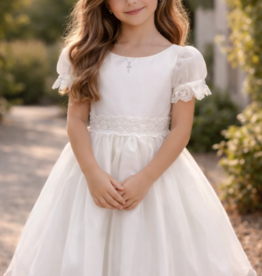 JOAN CALABRESE ILLUSION PUFF SLV W/LACE TRIM DRESS