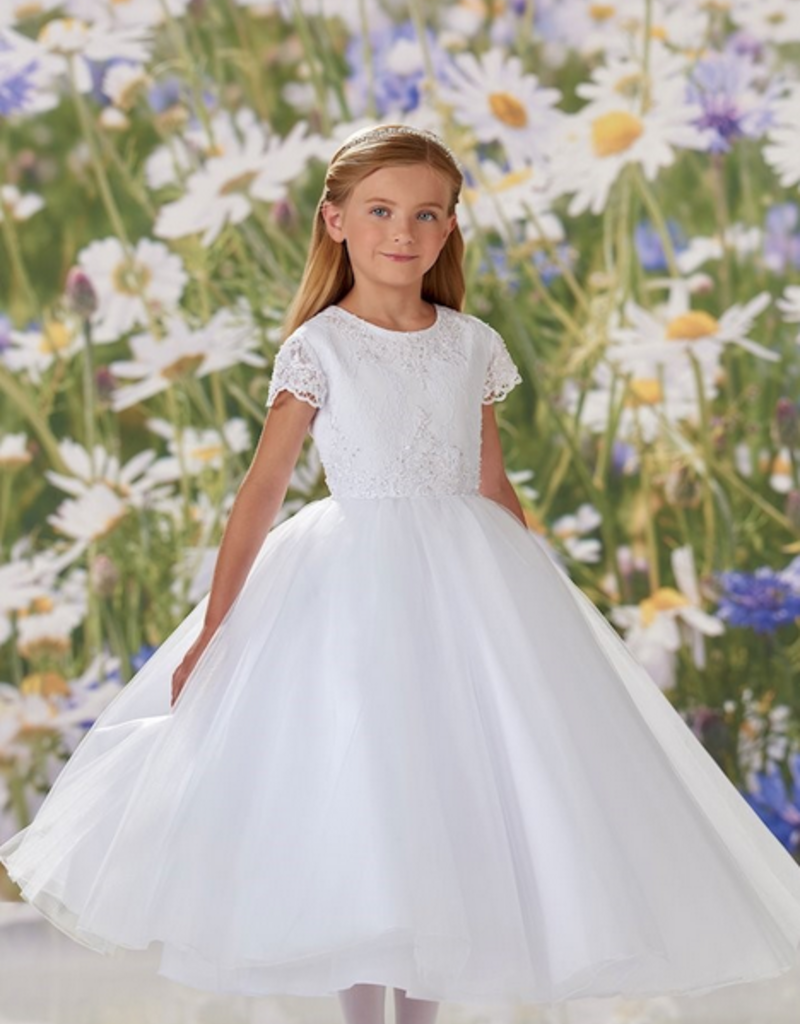 JOAN CALABRESE S/S BEADED LACE OVER LACE TOP TULLE SKIRT DRESS