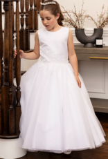 JOAN CALABRESE SLVL SATIN BODICE W/LACE APP ON SHOULDER & WAIST TULLE SKIRT DRESS