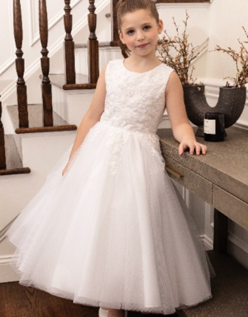 JOAN CALABRESE SLVL & EMB BODICE FULL CIRCLE TULLE SKIRT DRESS