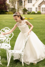 MACIS DESIGN MANDARIN COLLAR LACE ROSETTS HORSEHAIR HEM T-LENGTH DRESS