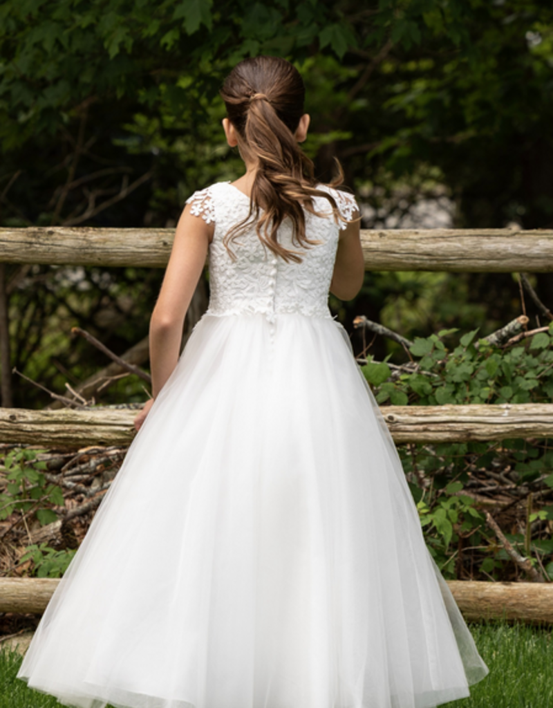 MACIS DESIGN CAP SLV VENICE LACE BASQUE WAIST T-LENGTH DRESS