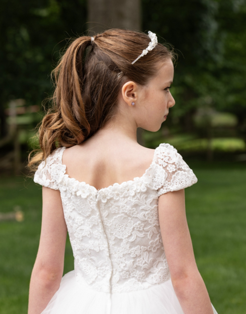 MACIS DESIGN OFF SHOULDER CAP SLV VENICE LACE T-LENGTH DRESS