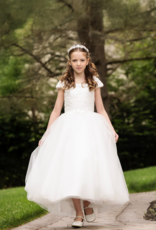 MACIS DESIGN OFF SHOULDER CAP SLV VENICE LACE T-LENGTH DRESS