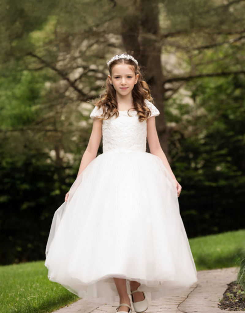 MACIS DESIGN OFF SHOULDER CAP SLV VENICE LACE T-LENGTH DRESS