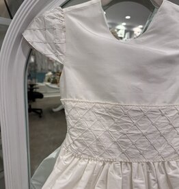 SUSANNE LIVELY DUPIONI SILK DRESS W/BEADED PIN TUCK HALF SLV & WAIST