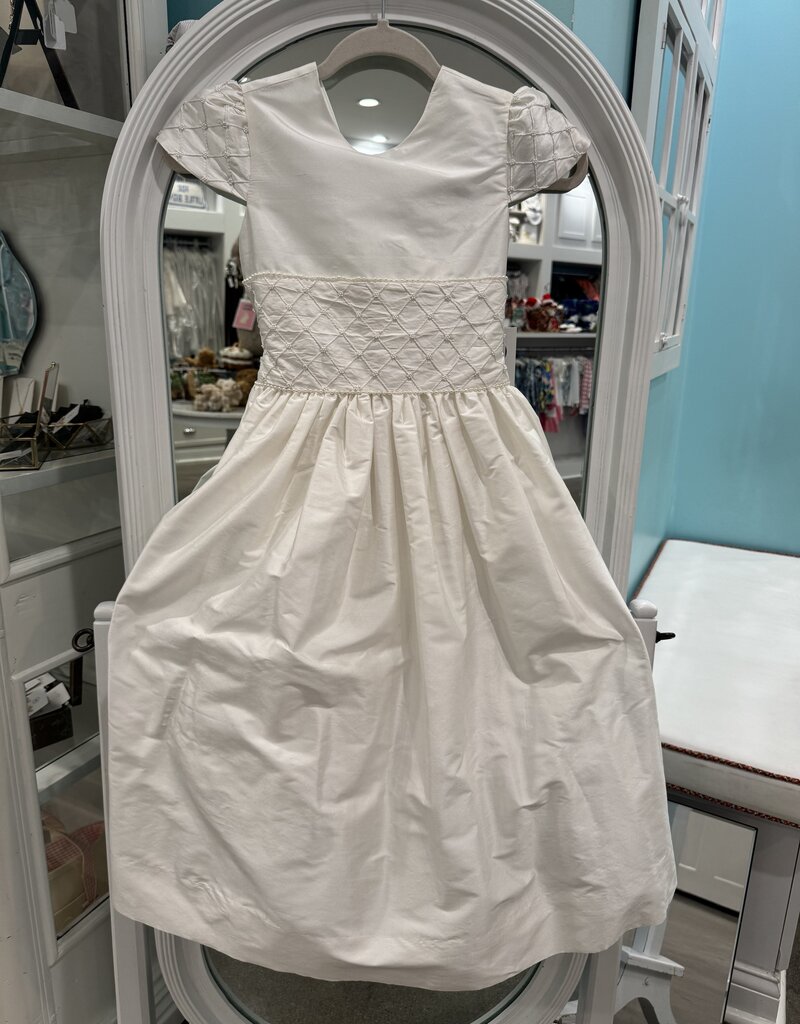 SUSANNE LIVELY DUPIONI SILK DRESS W/BEADED PIN TUCK HALF SLV & WAIST