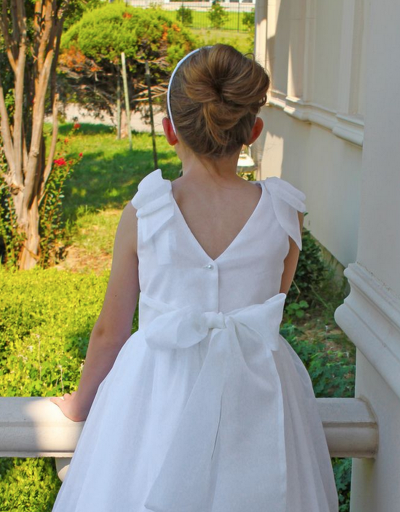 SUSANNE LIVELY SILK ORGANZA DRESS W/SILK BOWS