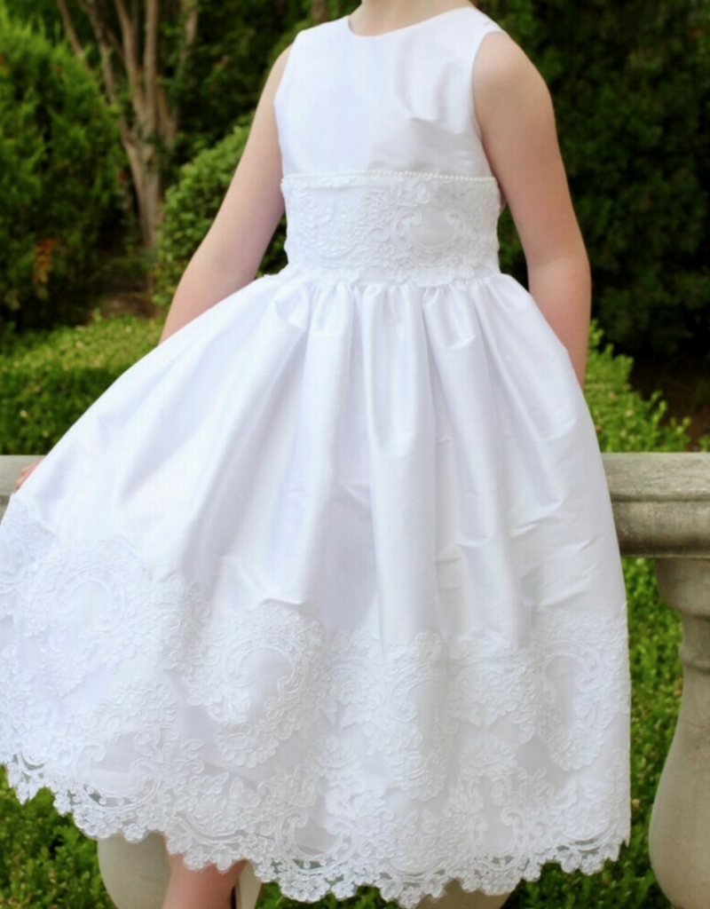 SUSANNE LIVELY TAFFETA DRESS W/LACE ON WAIST & HEM