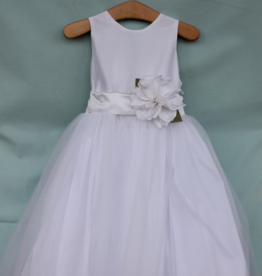 SUSANNE LIVELY SOLID TAFFETA BODICE W/TULLE SKIRT & FLOWER DRESS
