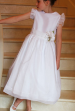 SUSANNE LIVELY SILK ORGANZA DRESS W/FLUTTER SLV W/FLOWER