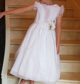 SUSANNE LIVELY SILK ORGANZA DRESS W/FLUTTER SLV W/FLOWER