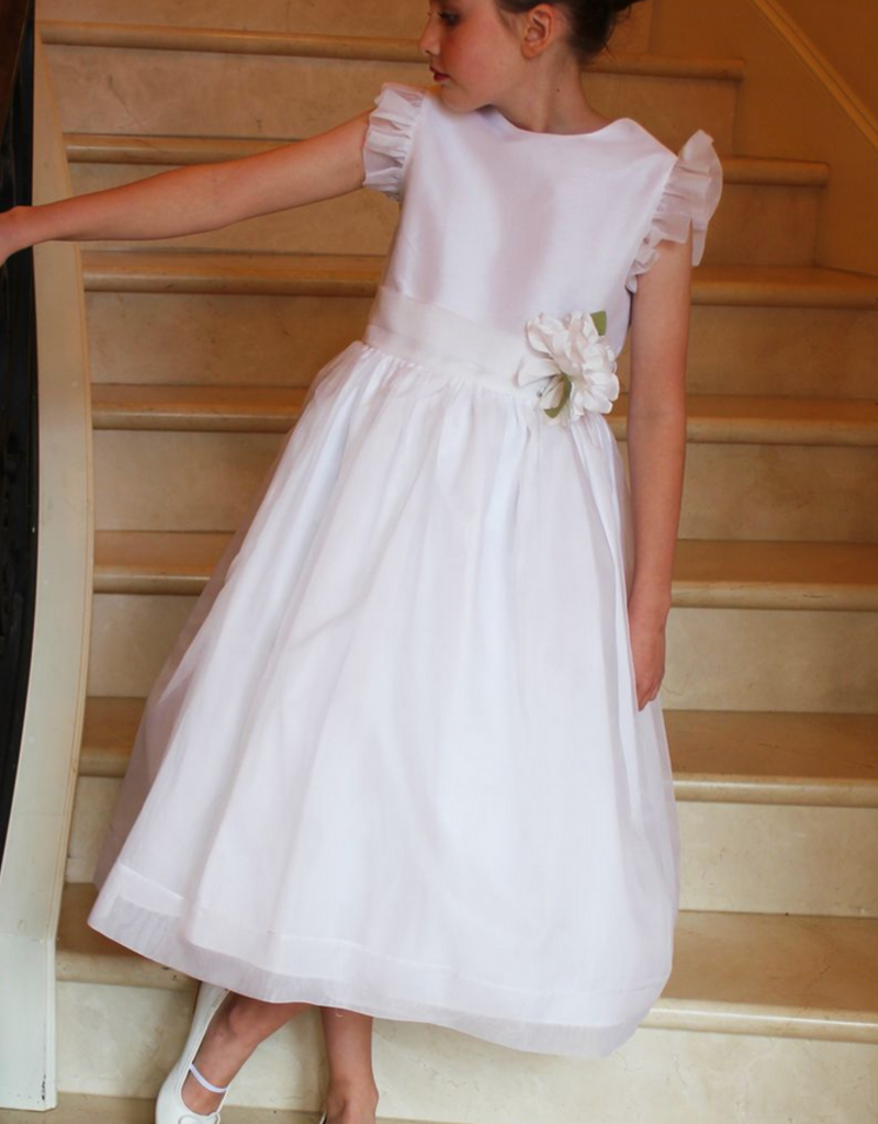 SUSANNE LIVELY SILK ORGANZA DRESS W/FLUTTER SLV W/FLOWER