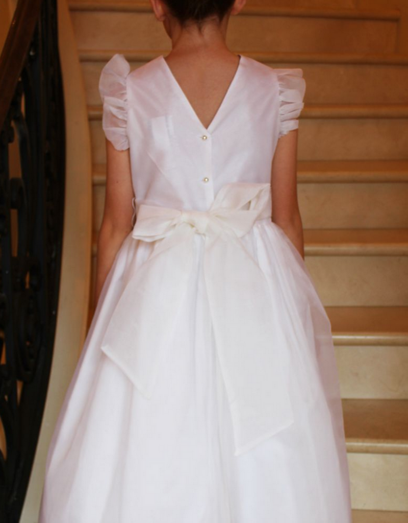 SUSANNE LIVELY SILK ORGANZA DRESS W/FLUTTER SLV W/FLOWER