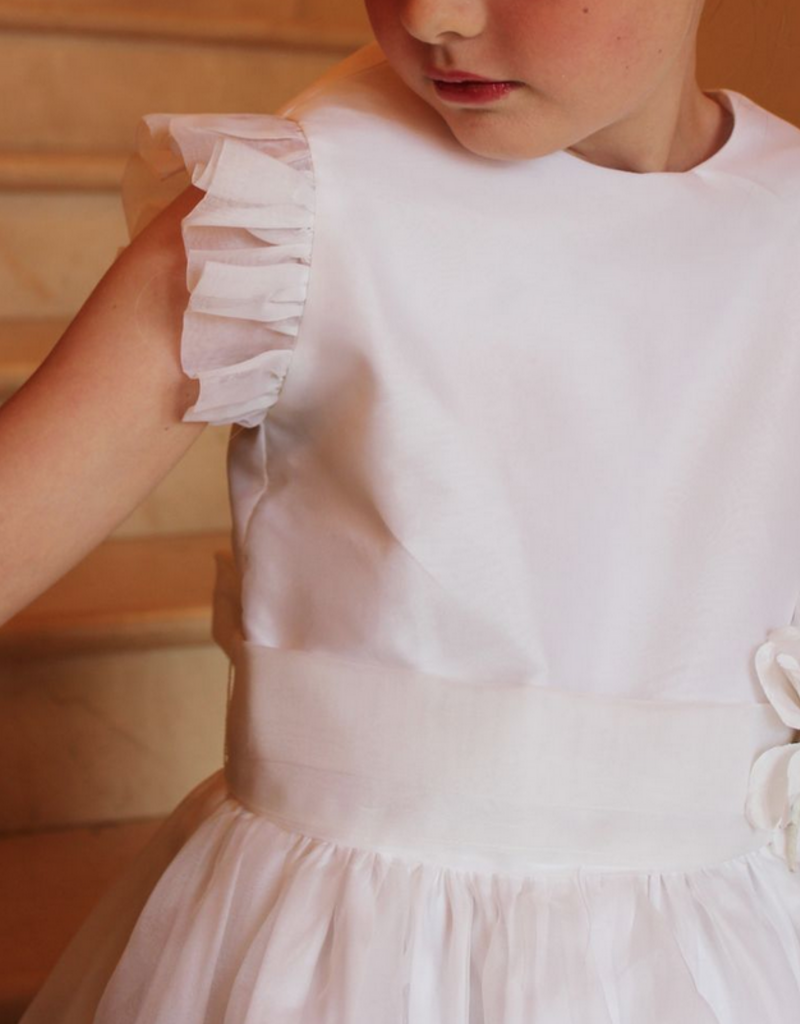 SUSANNE LIVELY SILK ORGANZA DRESS W/FLUTTER SLV W/FLOWER