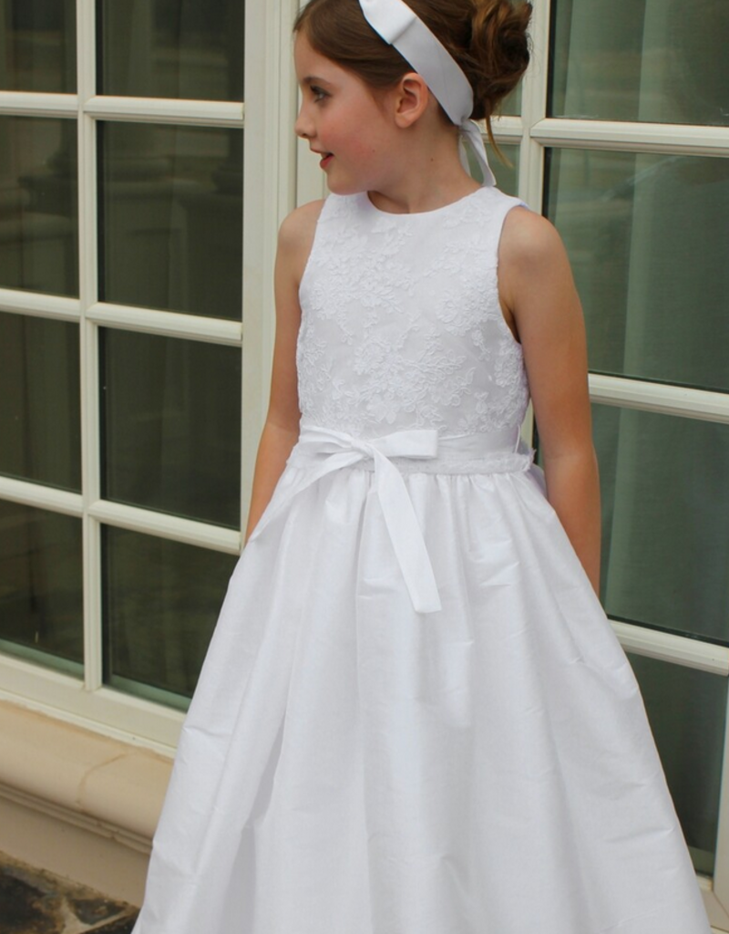 SUSANNE LIVELY LACE OVERLAY TAFFETA DRESS