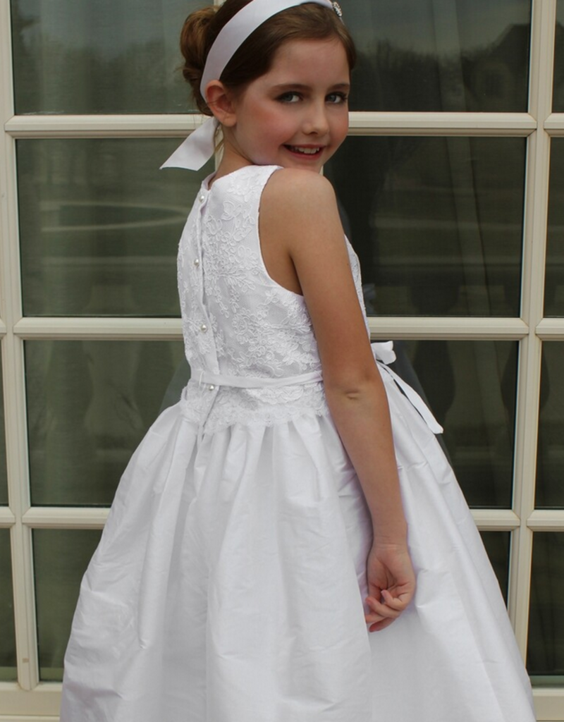 SUSANNE LIVELY LACE OVERLAY TAFFETA DRESS