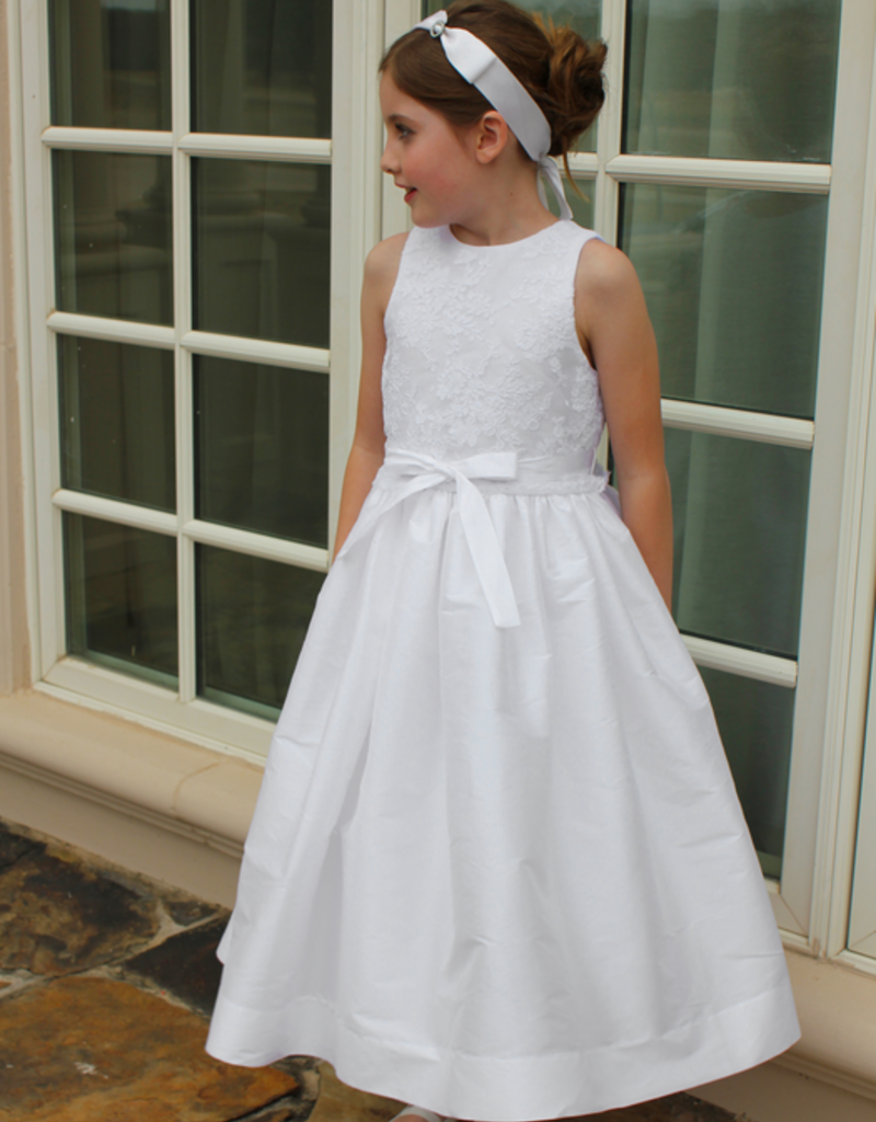 SUSANNE LIVELY LACE OVERLAY TAFFETA DRESS