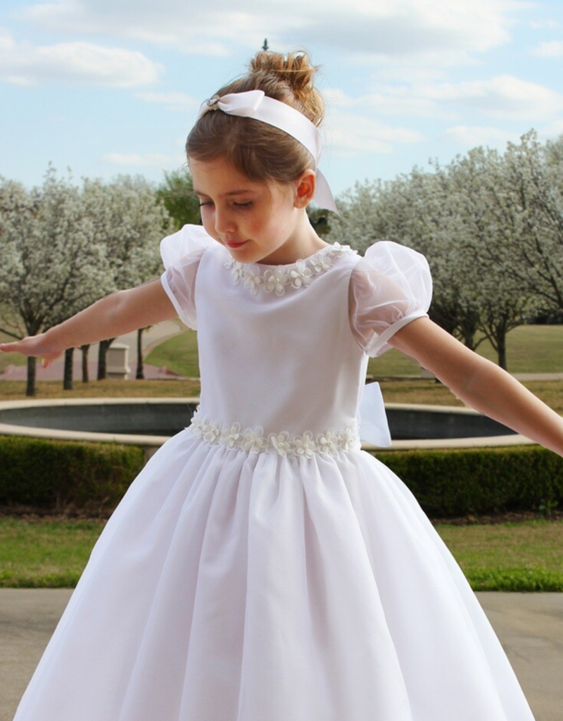 SUSANNE LIVELY SILK ORGANZA DRESS W/FLORAL TRIM