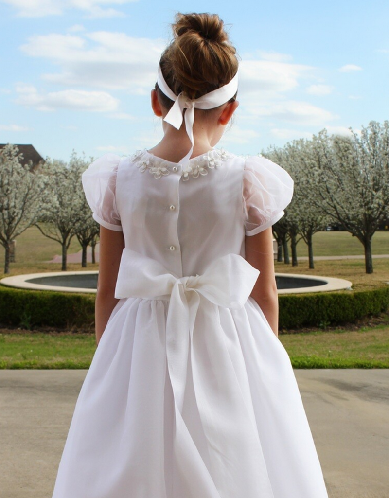 SUSANNE LIVELY SILK ORGANZA DRESS W/FLORAL TRIM