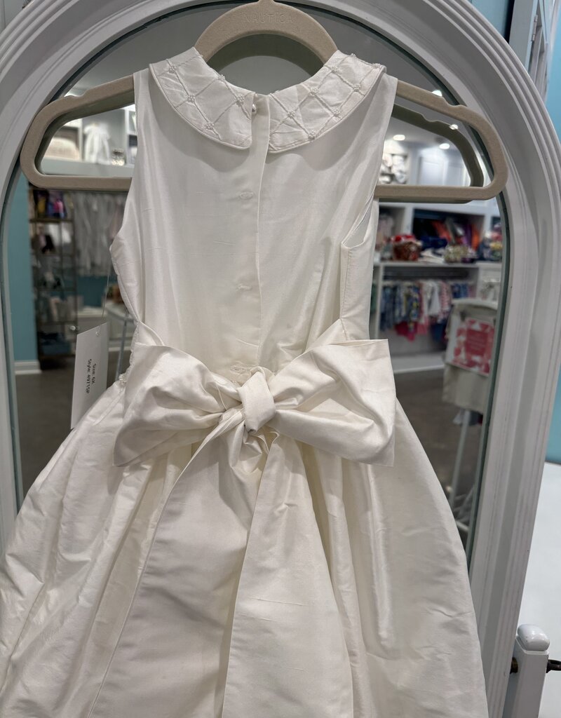 SUSANNE LIVELY DUPIONI SILK DRESS W/BEADED PETER PAN COLLAR