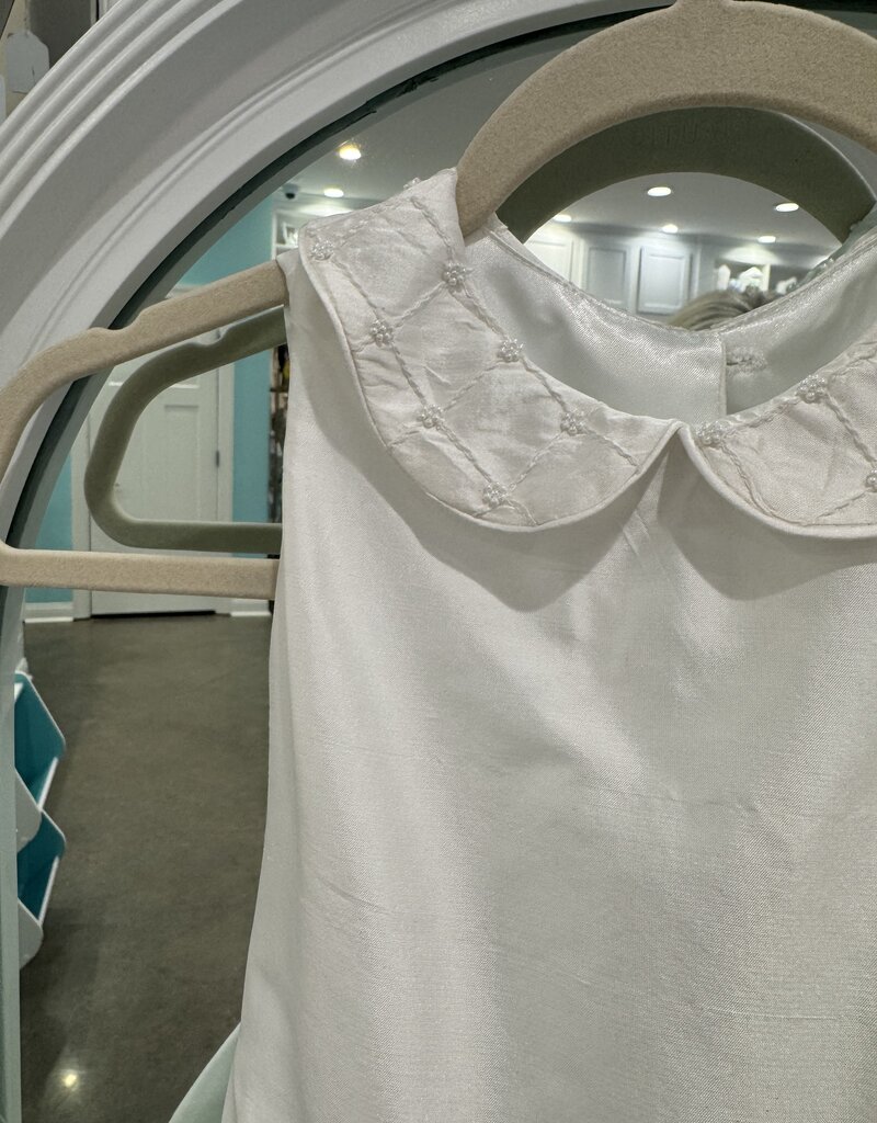 SUSANNE LIVELY DUPIONI SILK DRESS W/BEADED PETER PAN COLLAR