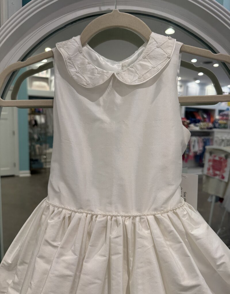 SUSANNE LIVELY DUPIONI SILK DRESS W/BEADED PETER PAN COLLAR