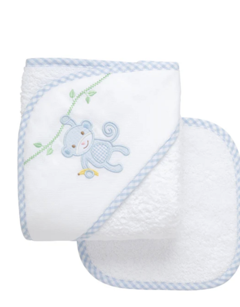 3 MARTHAS BLUE EVERYKID MONKEY TOWEL W/WASHCLOTH