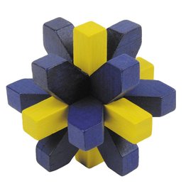 Fridolin Brainteaser IQ Test Bamboo Puzzle - Crystal Color Blue/Yellow