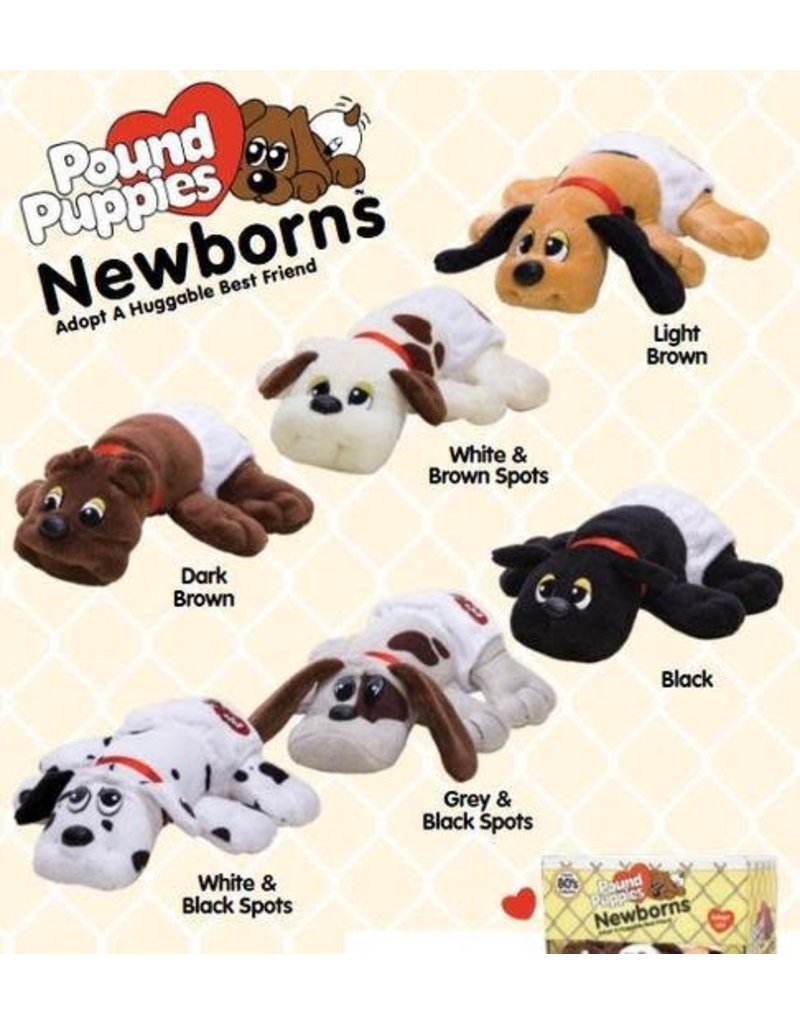 Schylling Toys Plush Pound Puppies  - Newborns - White and Brown Spots