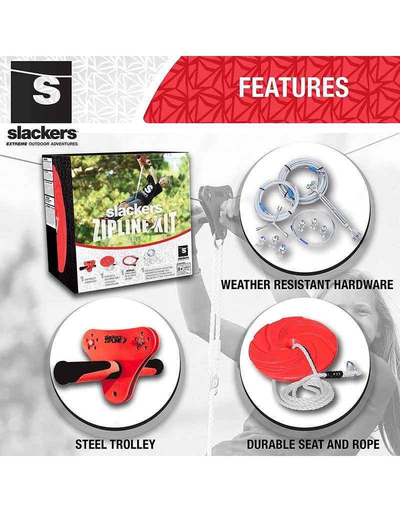 Slackers Outdoor Slackers 90' Zipline Eagle Series with Spring Brake Kit